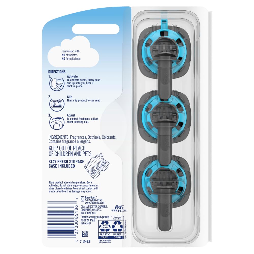 Febreze Car Air Freshener Vent Clip Gain Moonlight Breeze Scent, .07 oz. Car Vent Clip, Pack of 3 and Stay-Fresh Storage Case