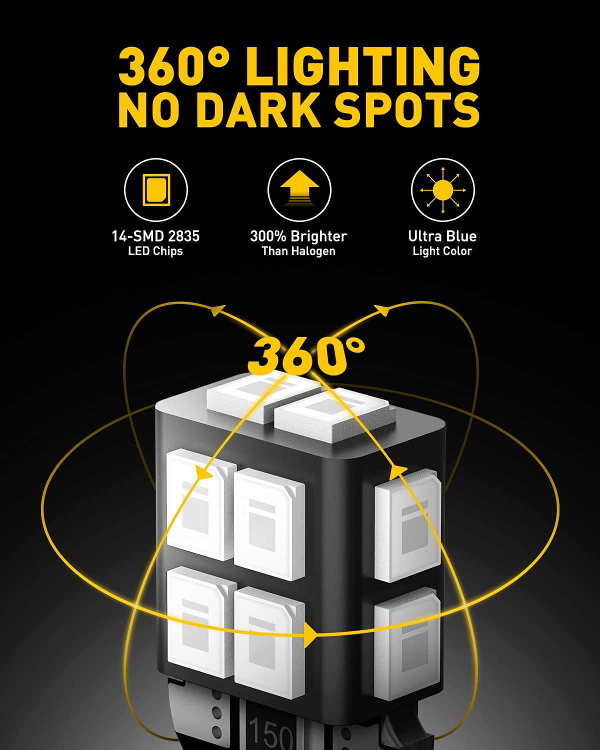 AUXITO 194 LED Bulb 6000K White 168 2825 W5W T10 Wedge 14-SMD Interior Car Bulbs Replacement for Dome Map Door Courtesy Trunk License Plate Parking Lights, 10 PCS