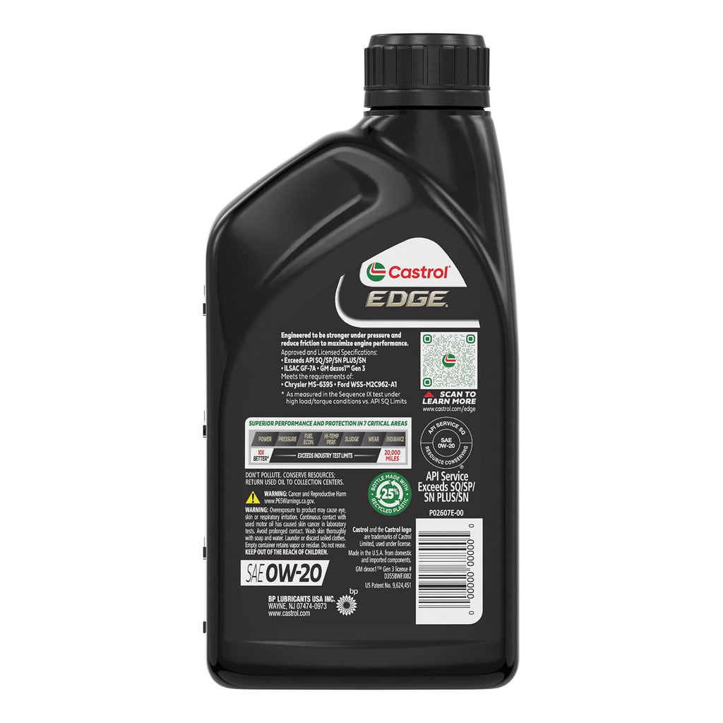 Castrol EDGE 0W-20 Advanced Full Synthetic Motor Oil, 5 Quarts
