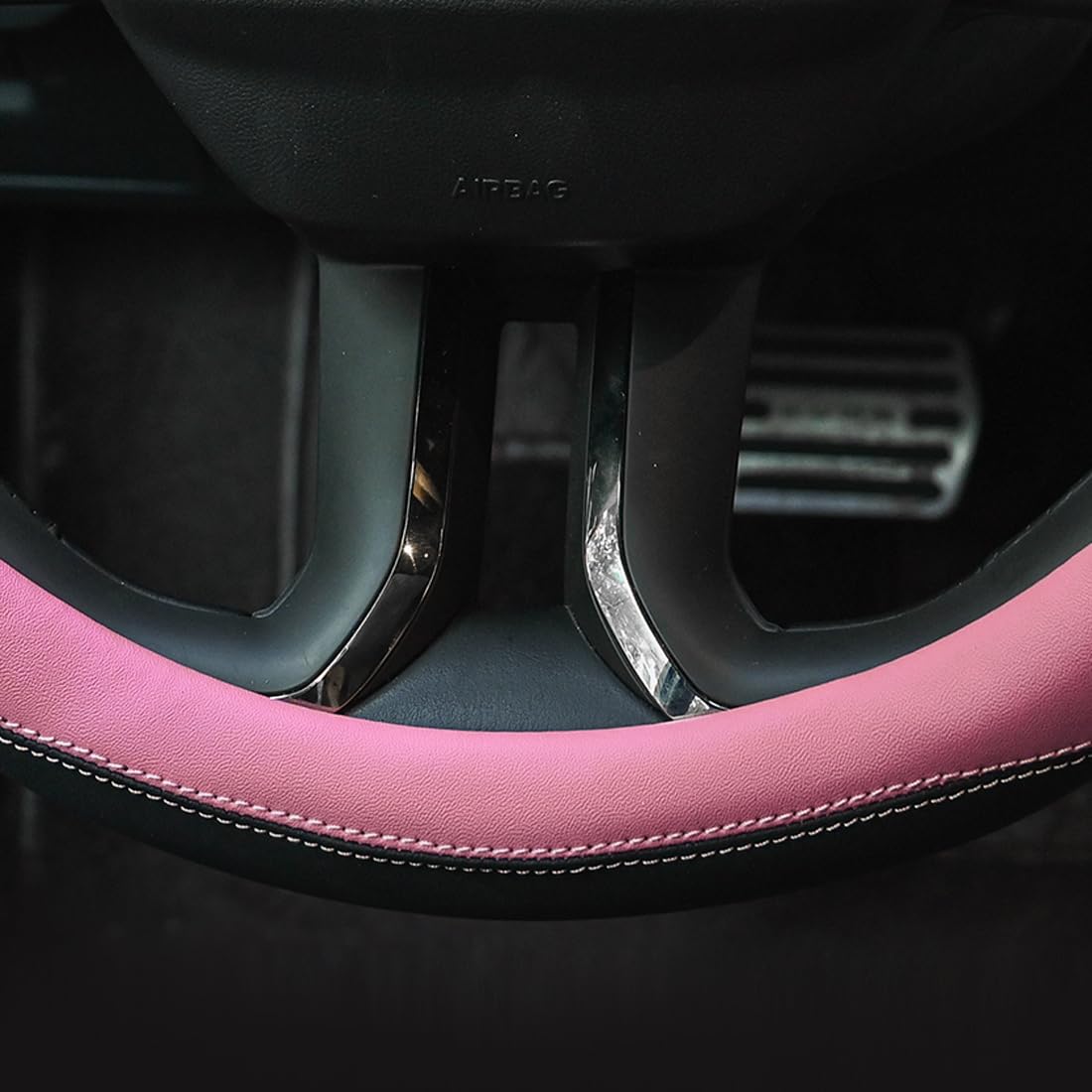 Valleycomfy Microfiber Leather Steering Wheel Cover Universal 15 inch (Black)
