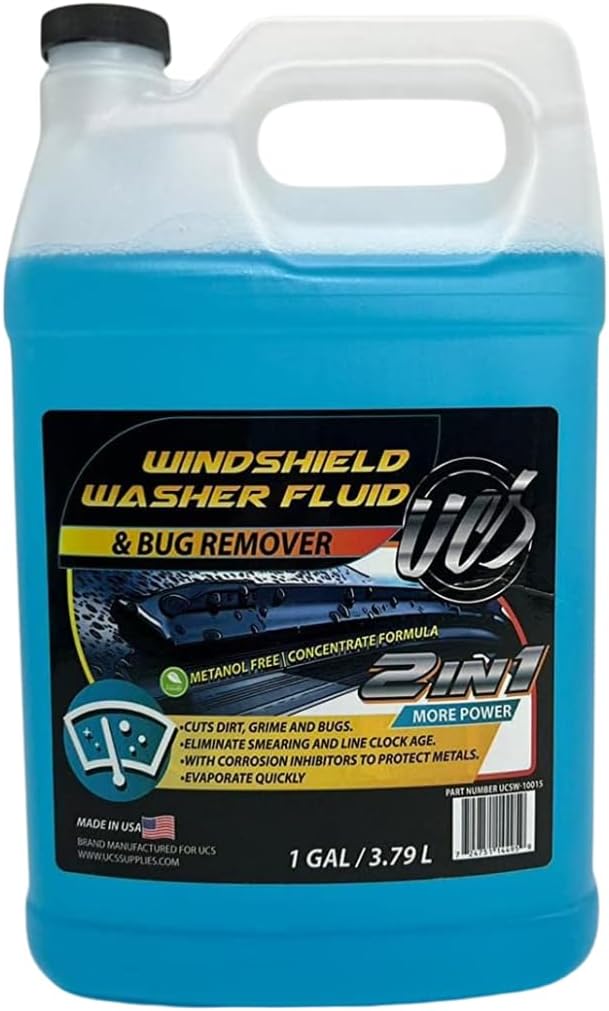 UCS Windshield Washer Fluid 2-in-1 Bug Remover, 1 Gallon (128 fl oz) | Ready-to-Use Formula Removes Bugs, Dirt & Road Grime for Clear, Streak-Free Glass – Methanol-Free