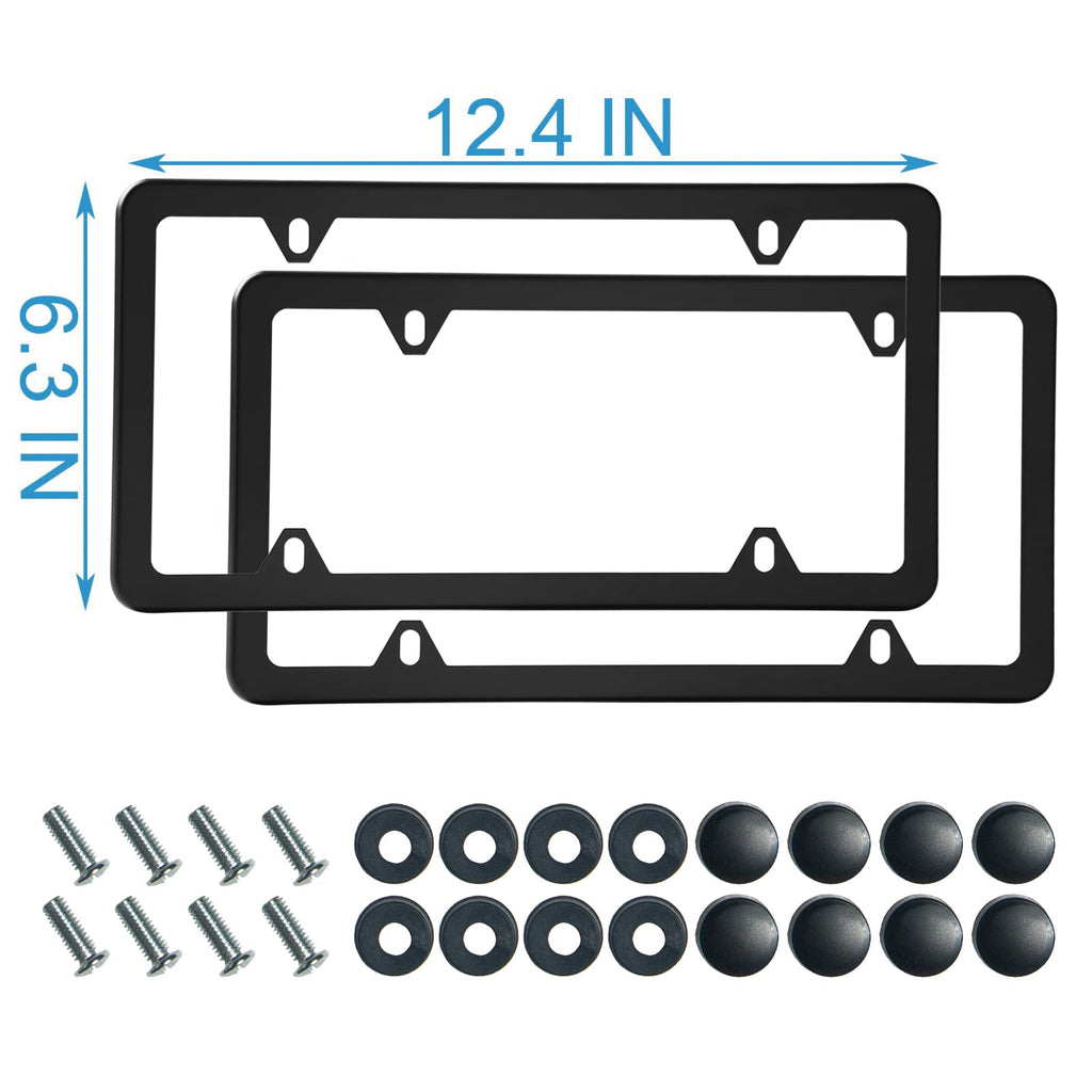 2PCS Premium Matte Black License Plate Frames, Solid Rust-Proof Aluminum Holder with 2 Holes, Universal Car Frame for Women and Man, Including Screws, by Lengnoyp.