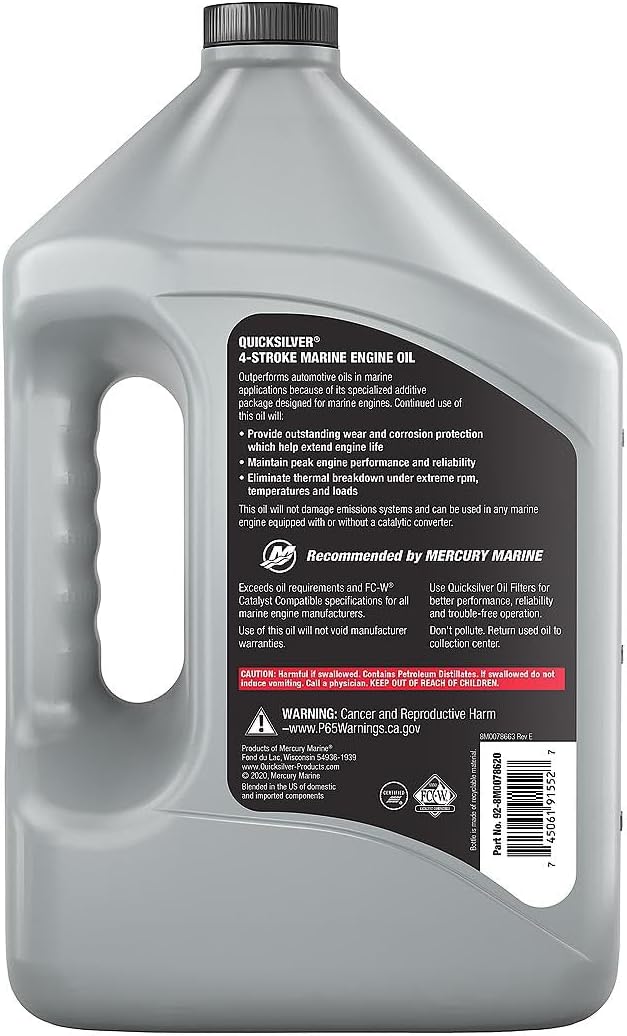 Quicksilver 25W-40 4-Stroke Marine Engine Oil for Outboards, 1 Gallon