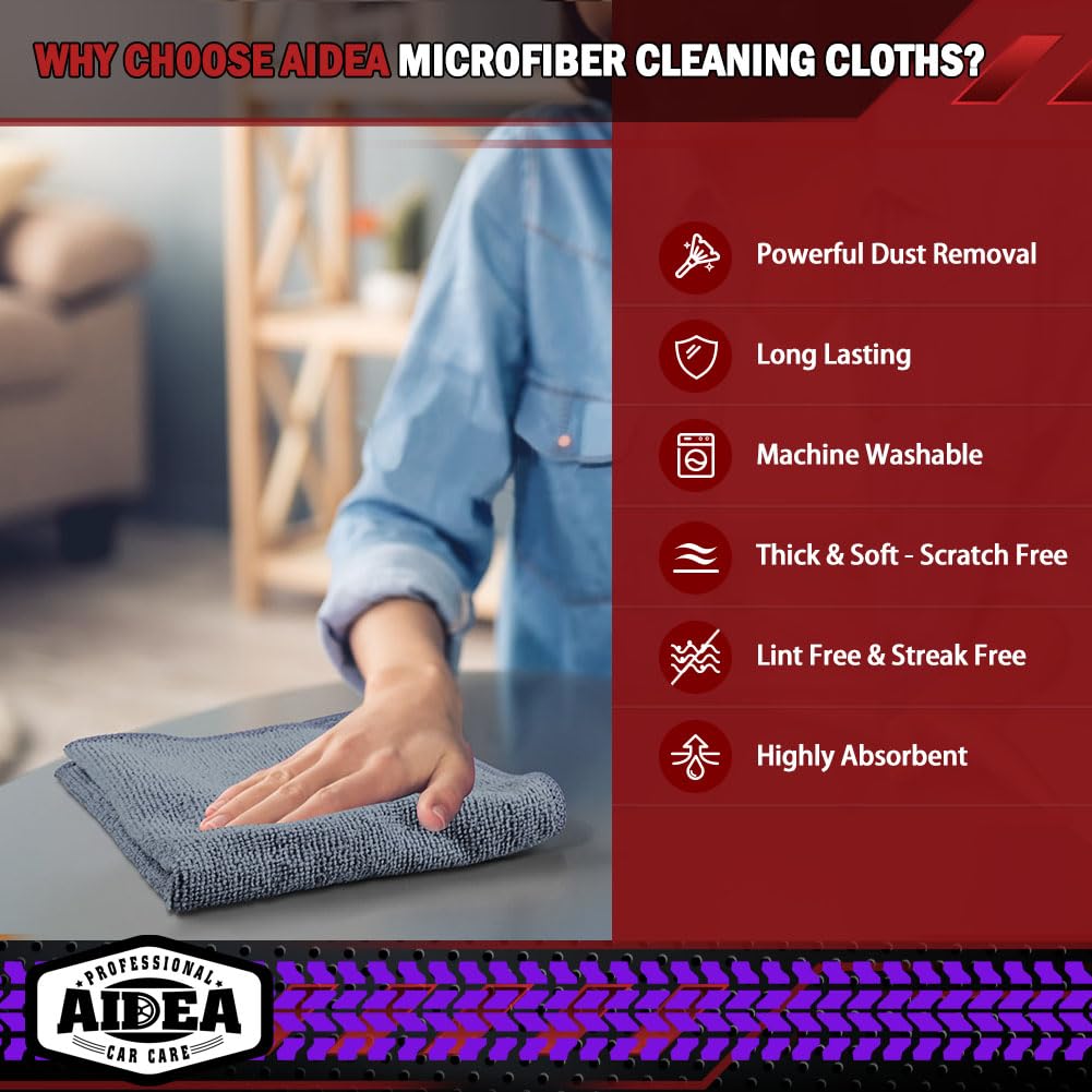 AIDEA Microfiber Cleaning Cloth-50PK, Microfiber Towels for Cars, 12"×12"