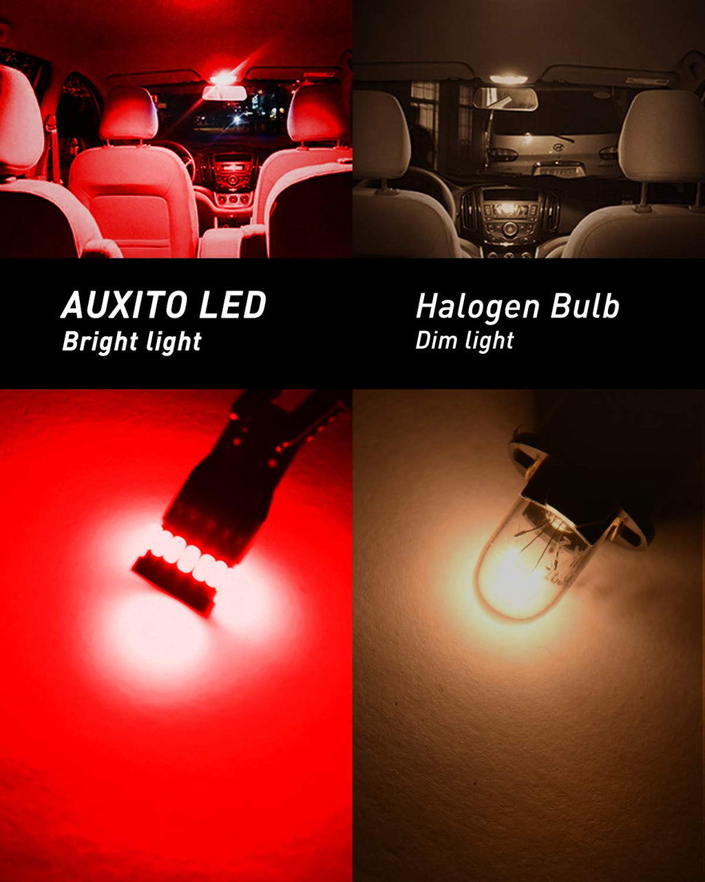 AUXITO 194 LED Bulb 6000K White Dome Light, 168 2825 W5W T10 Wedge 24-SMD 3014 Chipsets Error Free LED Replacement Light for Car Interior LED Dome Map Door License Marker Lights, Pack of 10