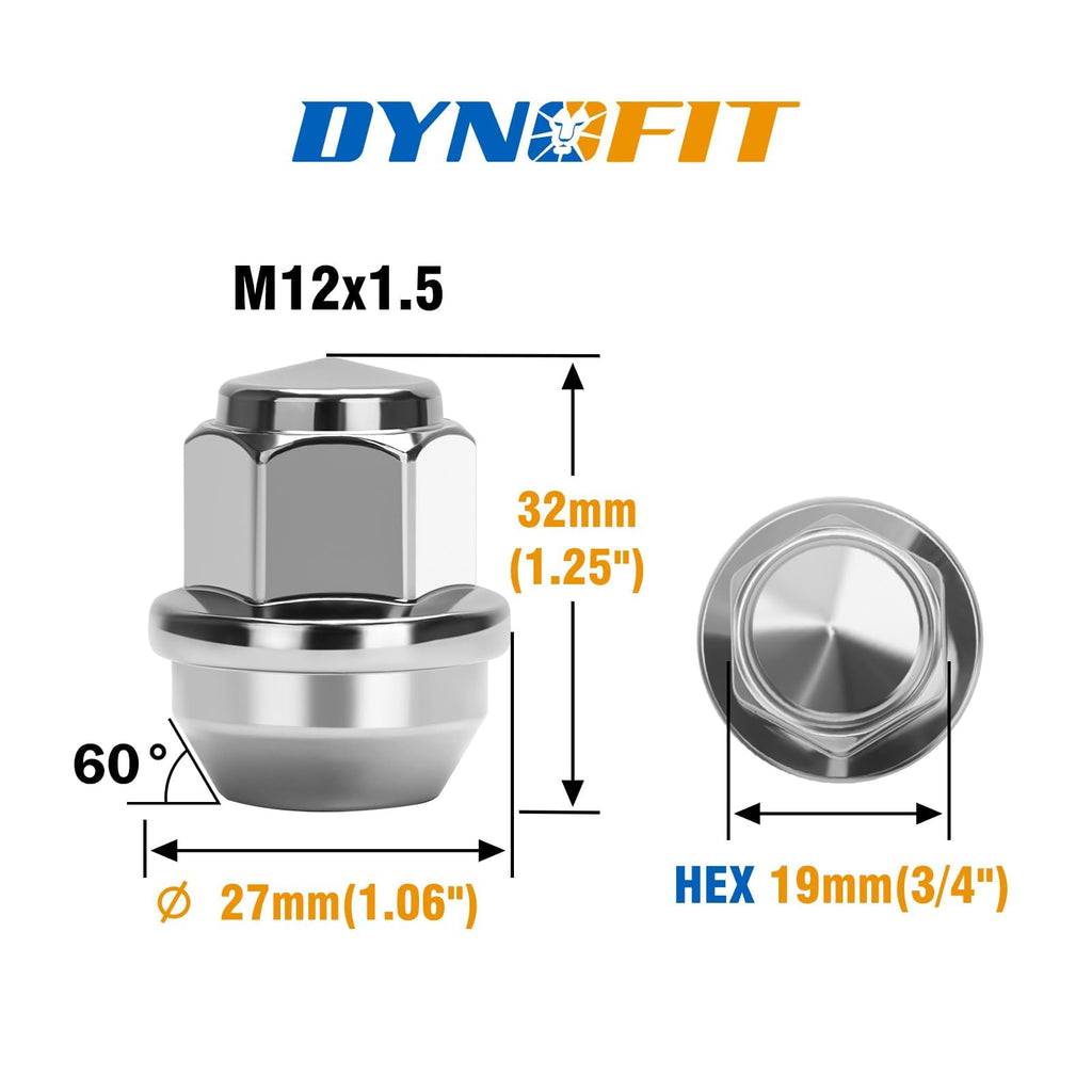 dynofit 24pcs 14x1.5 OEM/Stock Lug Nuts for 2015-2026 Expedition/F-150, M14-1.5 One-Piece Design Factory Chrome Wheel Lugnuts for Lincoln 2015-2026 Navigator, 21mm Hex Anti-Rusting Updated