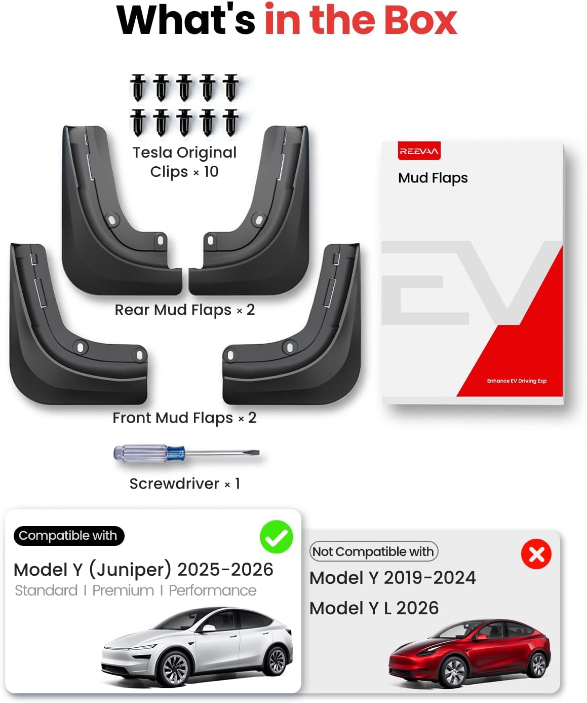 REEVAA Tesla Model Y Juniper 2025–2026 Mud Flaps Accessories, Set of 4
