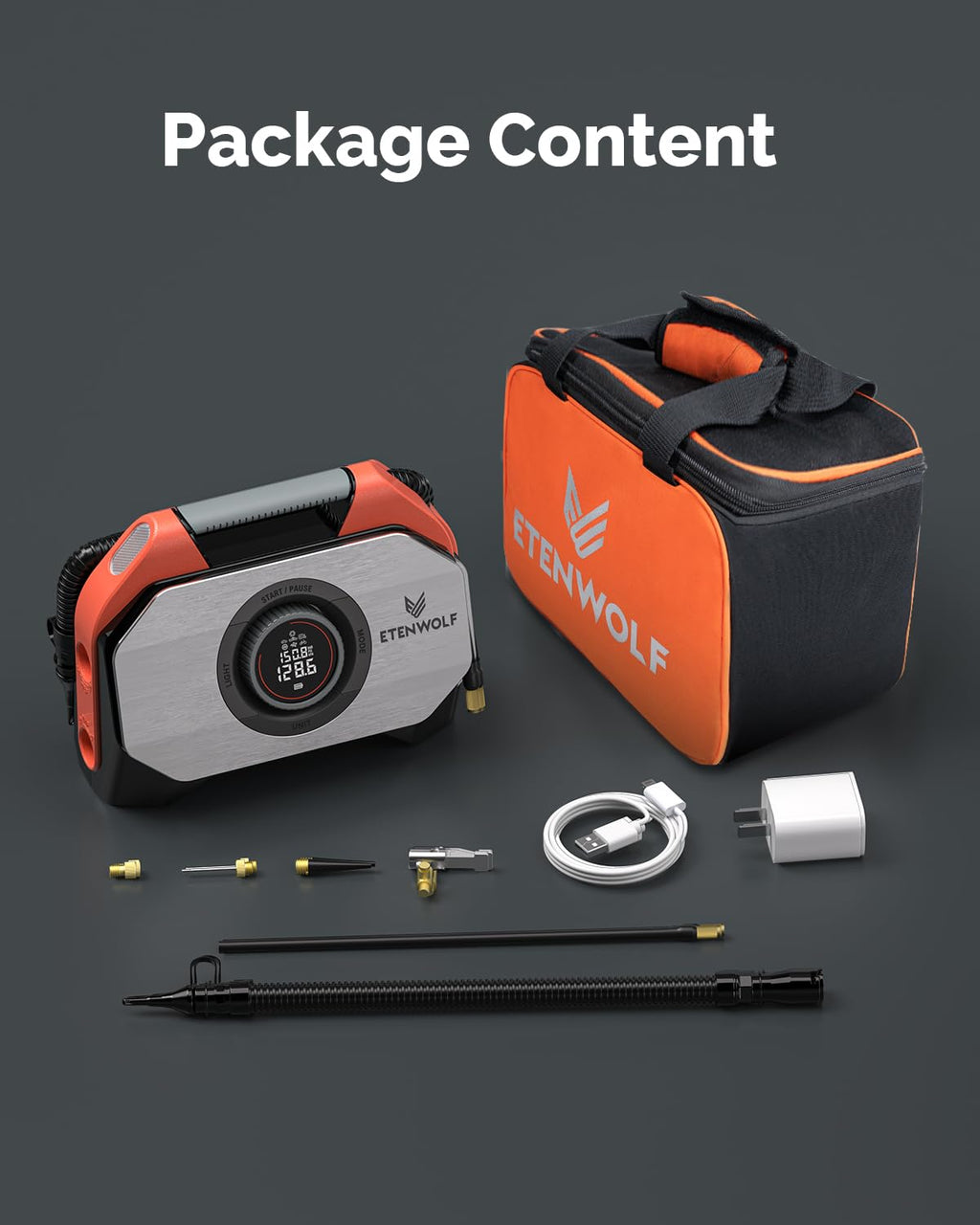 ETENWOLF VORTEX S6 Tire Inflator Portable Air Compressor, Cordless Air Pump