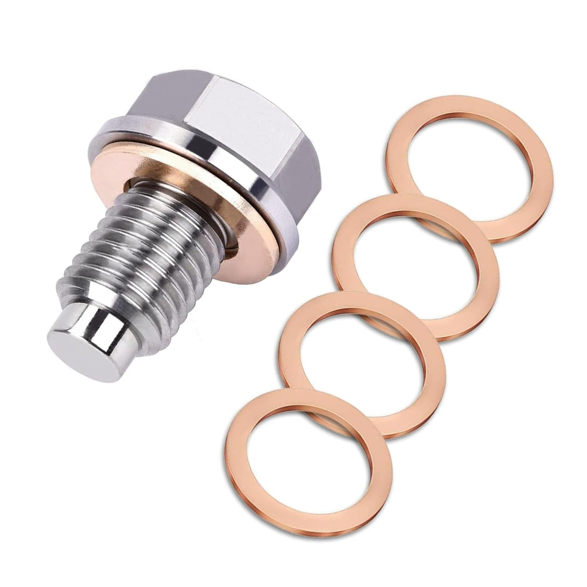 M14x1.5 Magnetic Oil Drain Plug, Magnetic Stainless Steel Oil Pan Drain Nut Bolt with 5PCS Copper Crush Washer Anti Leakage, Universal Leak-proof Replacement,Fits Most Cars,Motorcycles,Boats