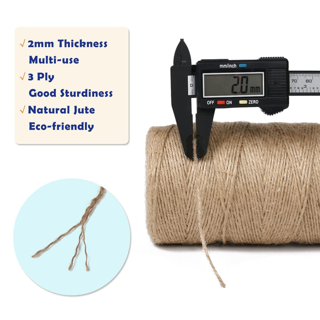 SMART&CASUAL 2mm Natural Jute Twine String Thin for Craft Plant Garden Gift Wrapping Christmas Handmade Art Decoration Packing String Home Art Decoration (Brown) (800 Ft (244M))