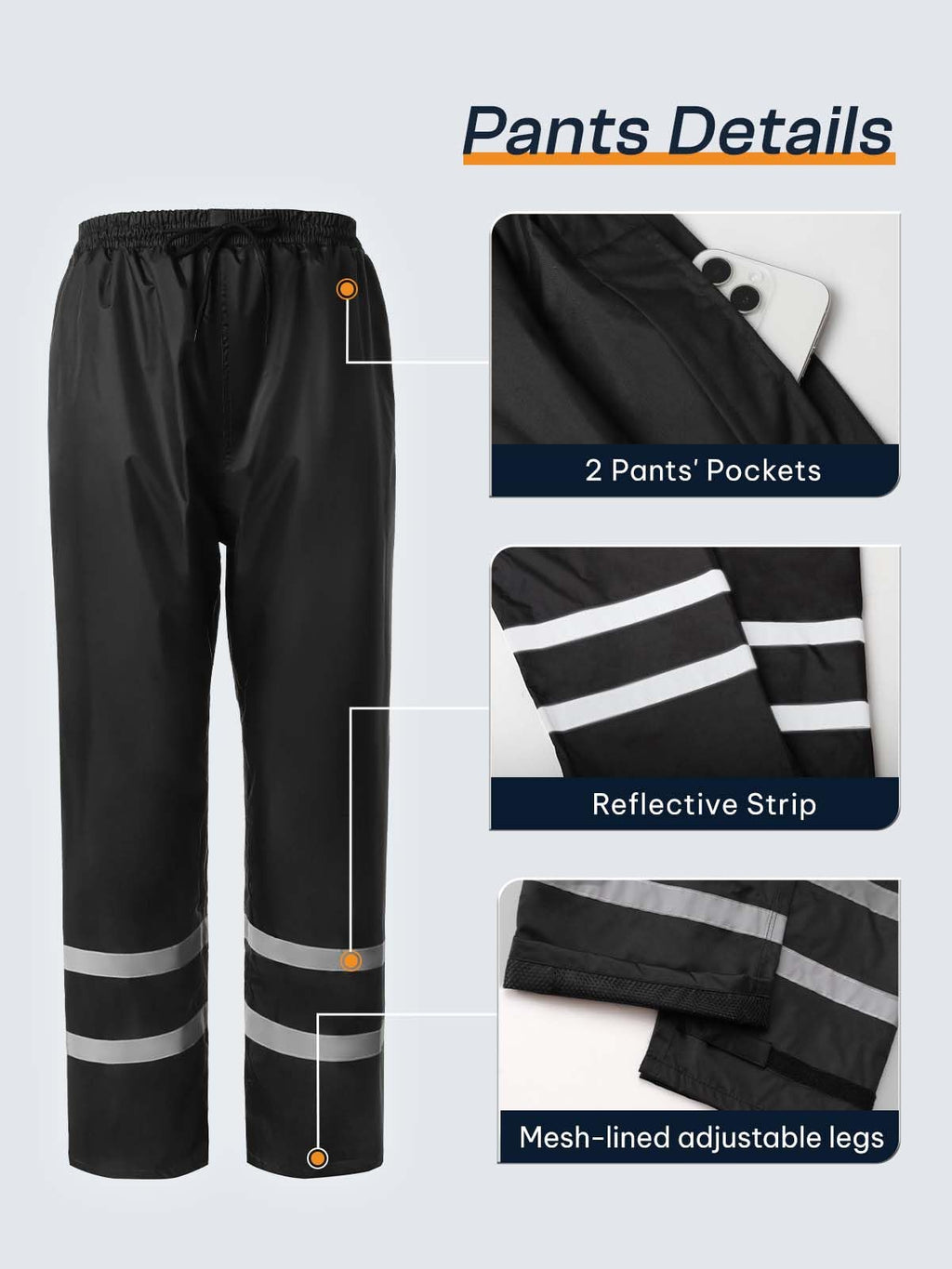 Men's Rain Suit High Visibility Reflective Work Rain Jacket Pants for All Sport Farm Fishing Motorcycle