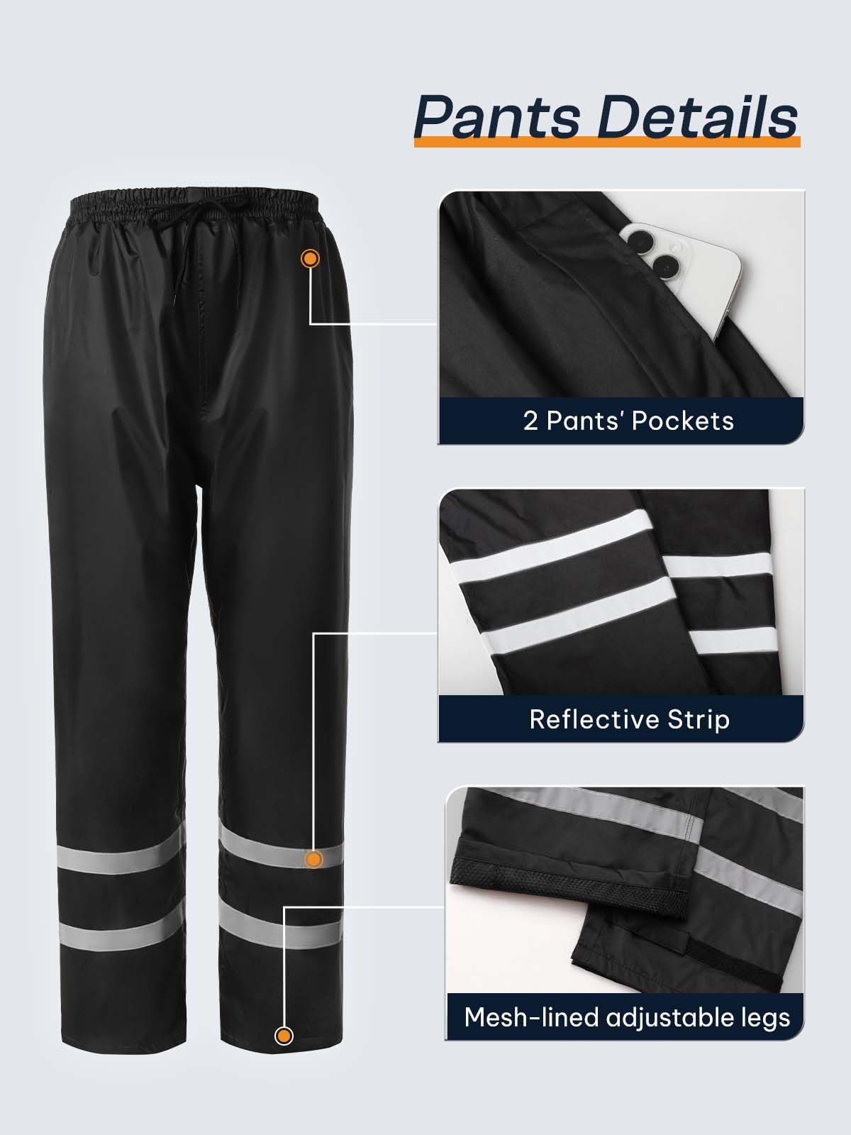 Men's Rain Suit High Visibility Reflective Work Rain Jacket Pants for All Sport Farm Fishing Motorcycle
