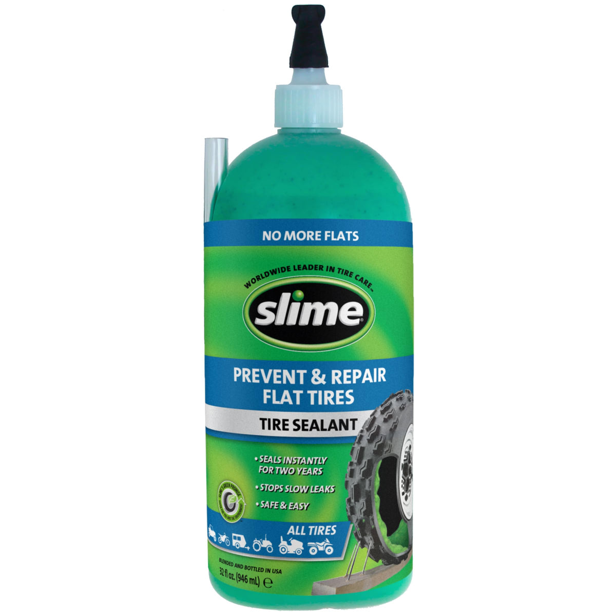 Slime 10011 Flat Tire Puncture Repair Sealant, Emergency Repair for Highway Vehicles, Suitable for Cars/Trailers, Non-Toxic, eco-Friendly, 16 oz Bottle