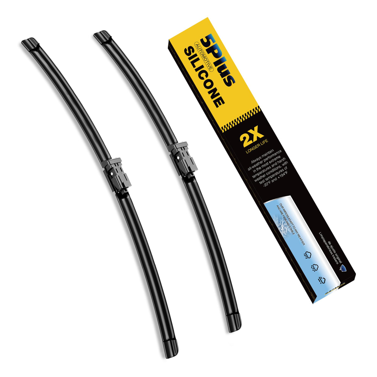 5 PLUS Premium Silicone Windshield Wipers Blades 22" and 22" Fit J-Hook Arm