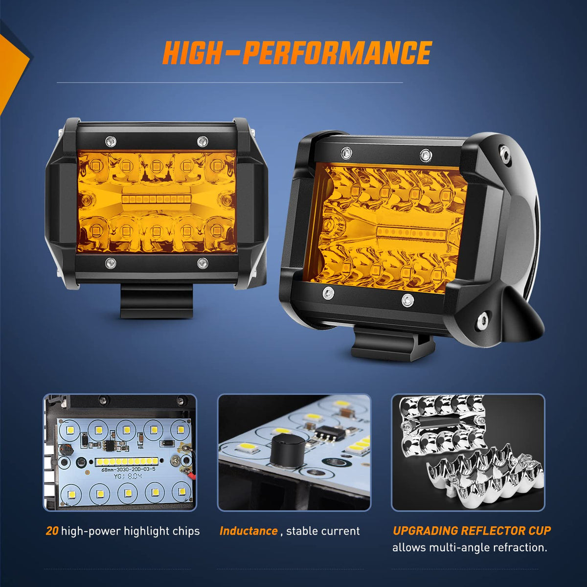 Nilight LED Light Bar 2PCS 60W 4 Inch Flood Spot Combo LED Work Light Pods Triple Row Work Driving Lamp with 12 ft Wiring Harness kit - 2 Leads