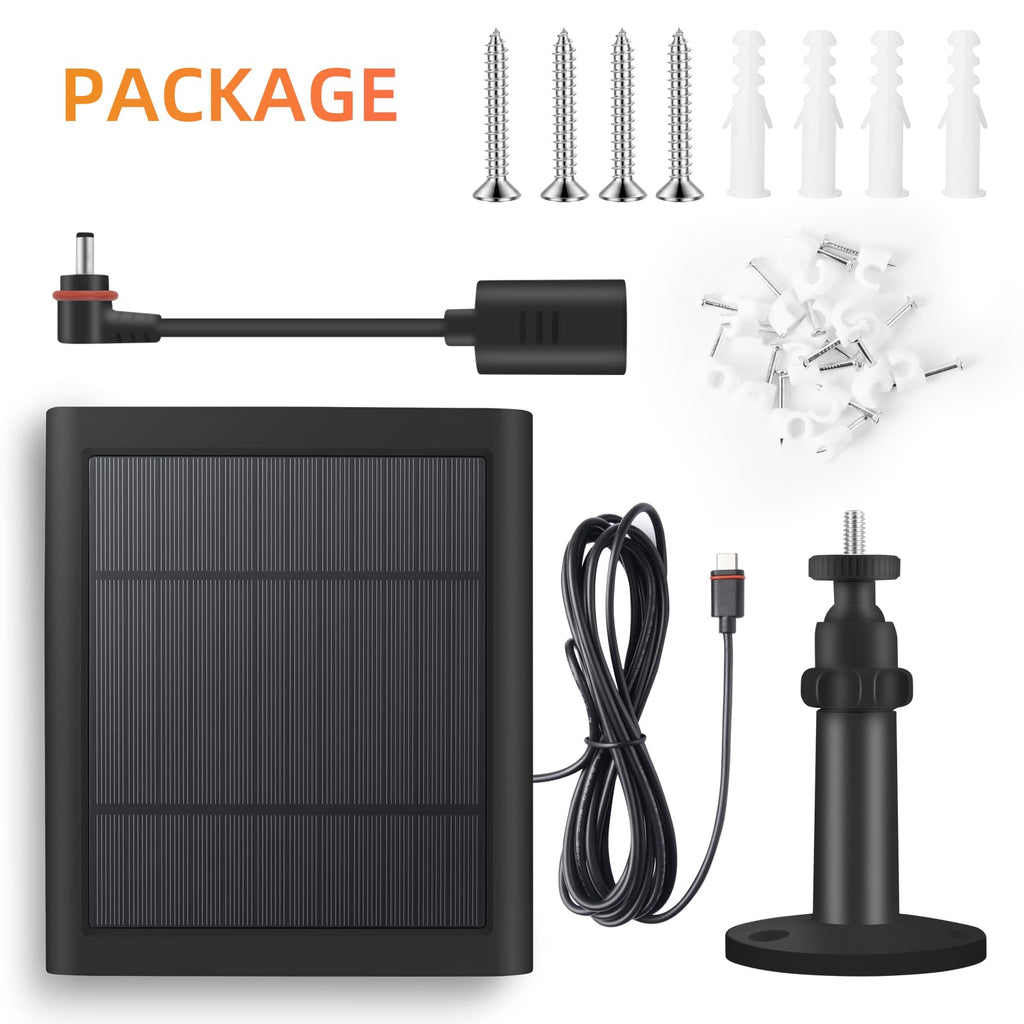 Solar Panel for Ring Camera, 2 Pack 4W Solar Charger with 10FT Cable, USB-C to Barrel Plug Adapter, Compatible with Ring Stick Up Cam Battery/Pro, Spotlight Cam Battery/Plus/Pro, Reolink Argus Pro