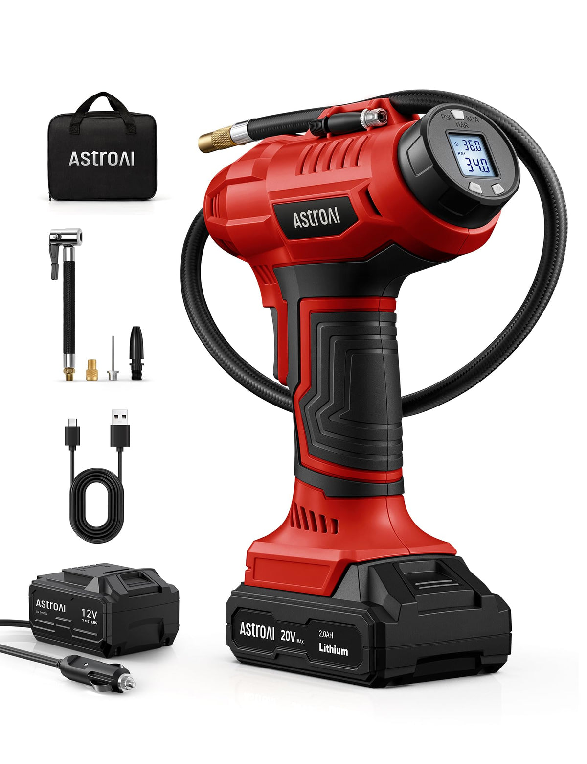 AstroAI Cordless Tire Inflator Portable Air Compressor 160PSI 12VDC Battery