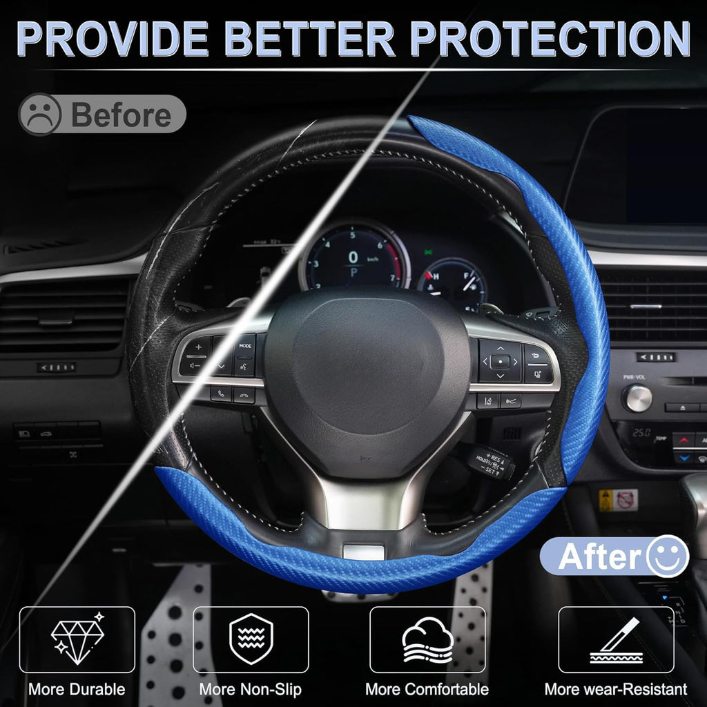 3pcs Carbon Fiber Anti-Skid Steering Wheel Cover, Waterproof & Segmented Butterfly Design, Universal 99% Vehicle Wheel Cover Protector, Car Interior Accessories (Black-3pcs)