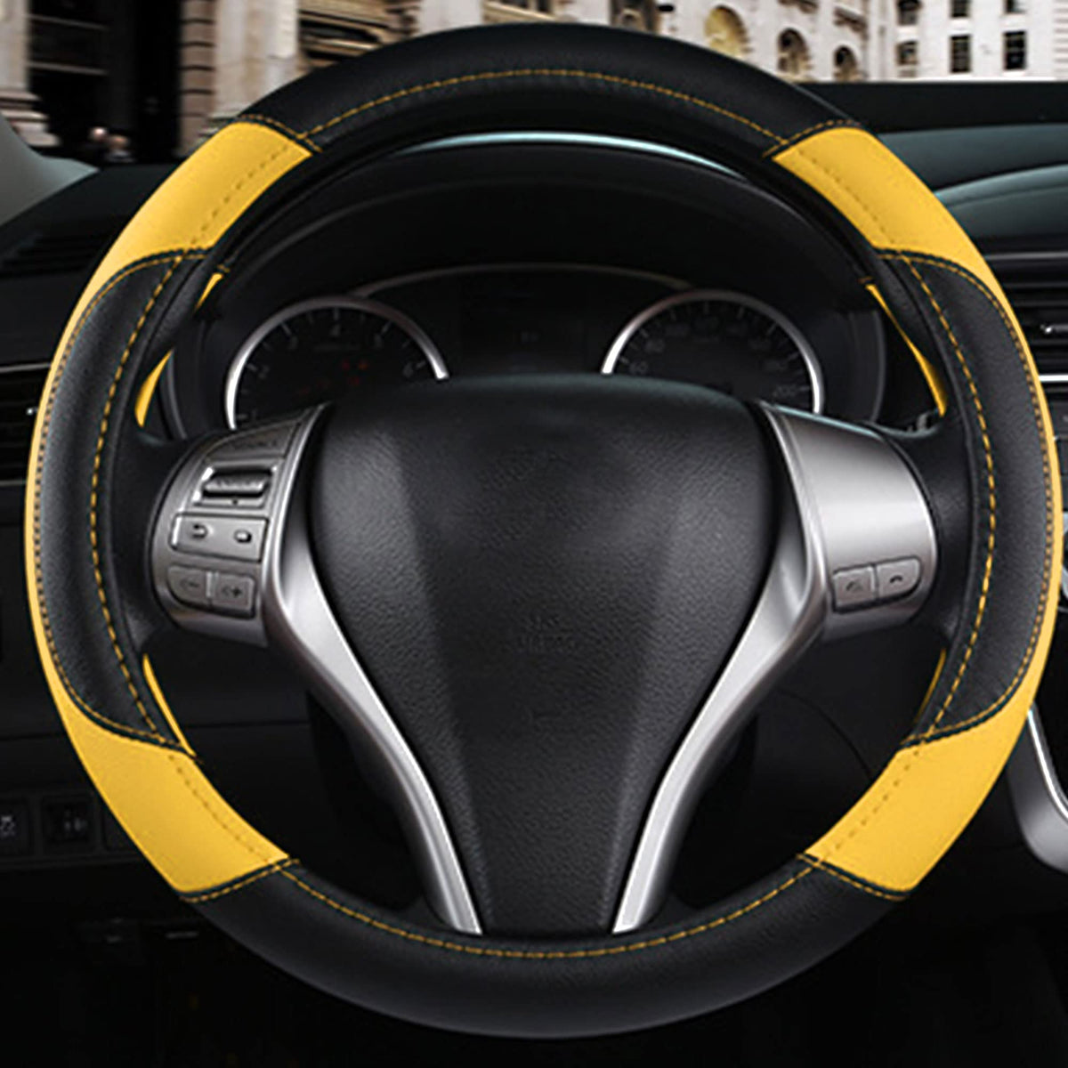 Leather Car Steering Wheel Cover, Universal Fit for Most Cars, Beige