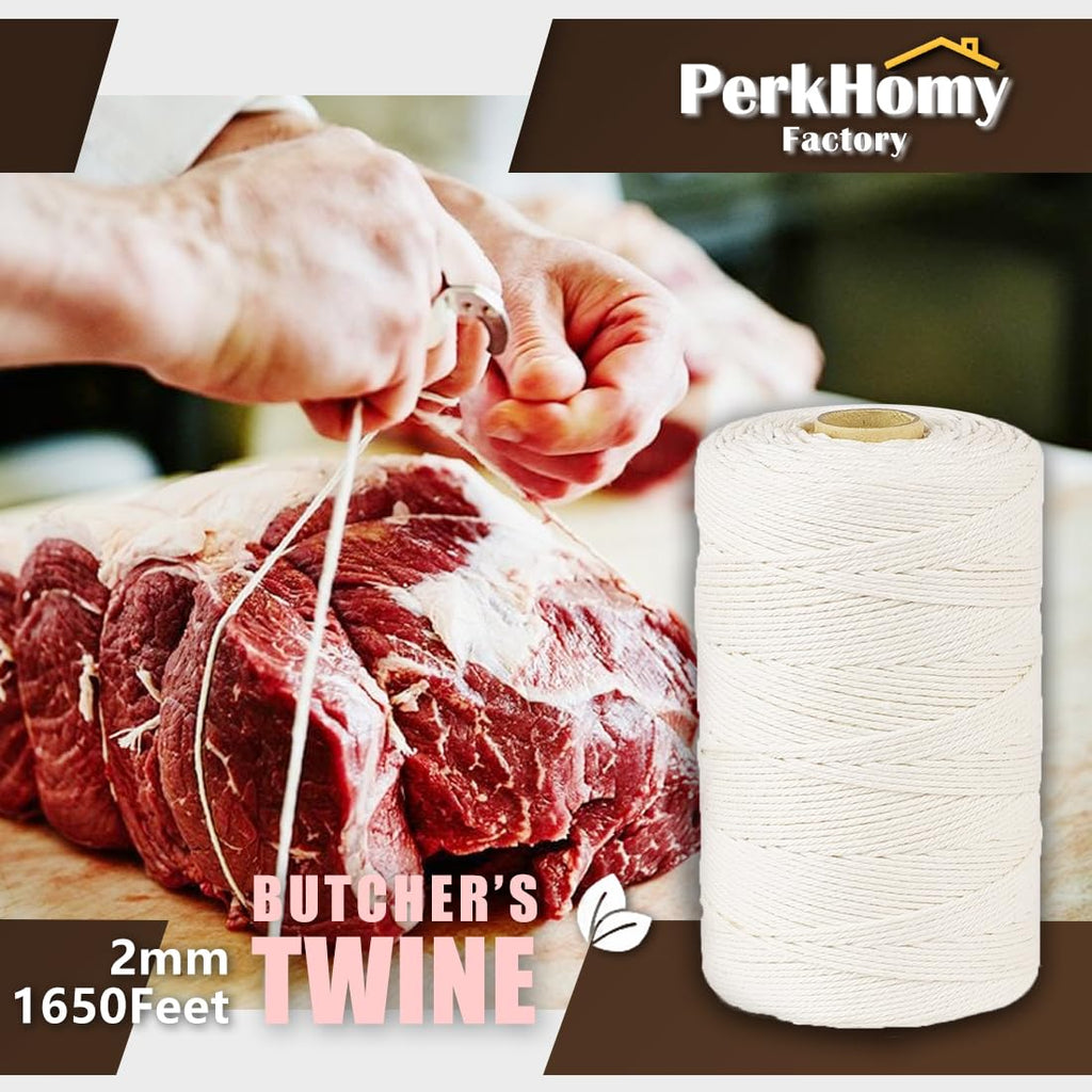SMART&CASUAL 600 Feet 2mm Cotton Butcher Twine String Soft Food Safe for Cooking Craft Baker Kitchen Meat Turkey Sausage Roasting Gift Wrapping Gardening Crocheting Knitting