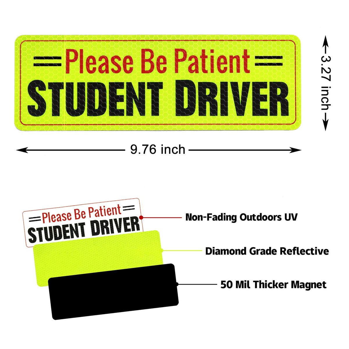 SINGARO Student Driver Magnet for Car - Please Be Patient, 3Pcs Magnetic Reflective Novice Sticker, New Driver Decal, Removable Exterior Car Accessories