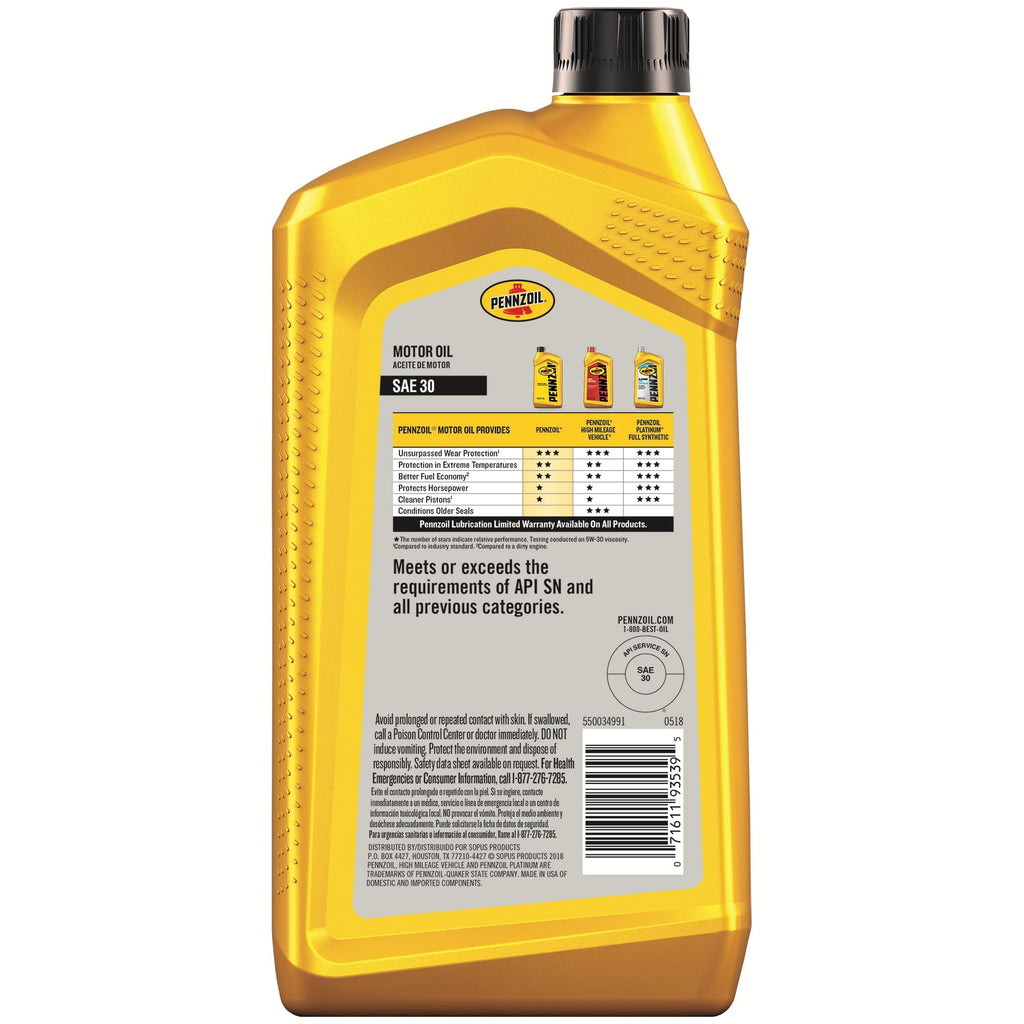 Pennzoil 10W-30 Motor Oil, 1 Quart