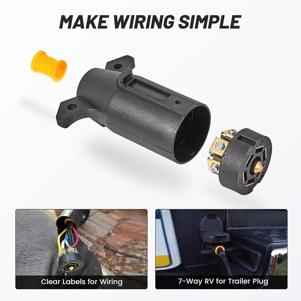 MECMO RV 7 Pin Trailer Plug Splice-in Replacement Trailer Side Male End 7 Way Round RV-Style Trailer Light Wiring Harness Connector, Heavy Duty 7 Prong Trailer Wiring Tow Plug for RV Boat Trailer