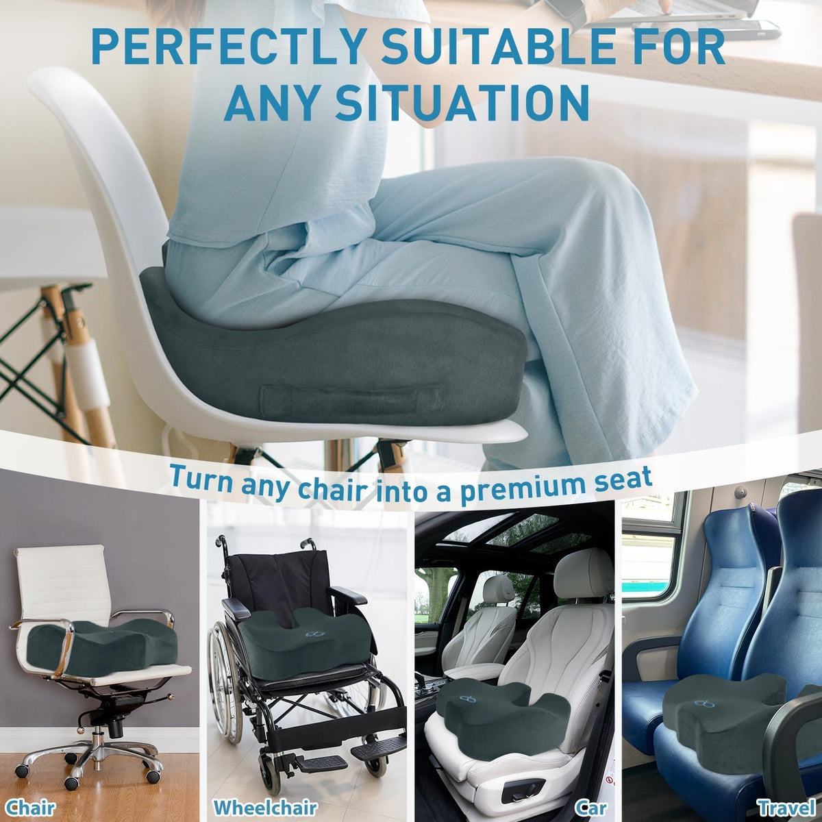 BlissTrends Memory Foam Seat Cushion for Office Chair & Car Seat, Black