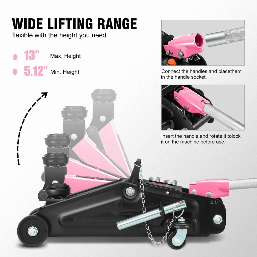 DNA Motoring TOOLS-00234 Low Profile Hydraulic Trolley Service/Floor Jack, 2 Ton (4000 lbs) Capacity, Lifting Range 5.1"-13", Black