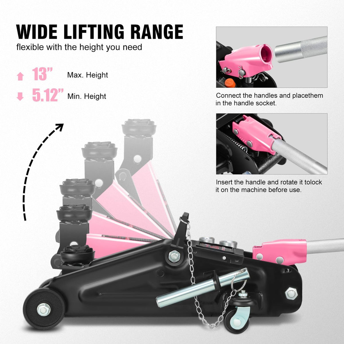 DNA Motoring TOOLS-00234 Low Profile Hydraulic Trolley Service/Floor Jack, 2 Ton (4000 lbs) Capacity, Lifting Range 5.1"-13", Black