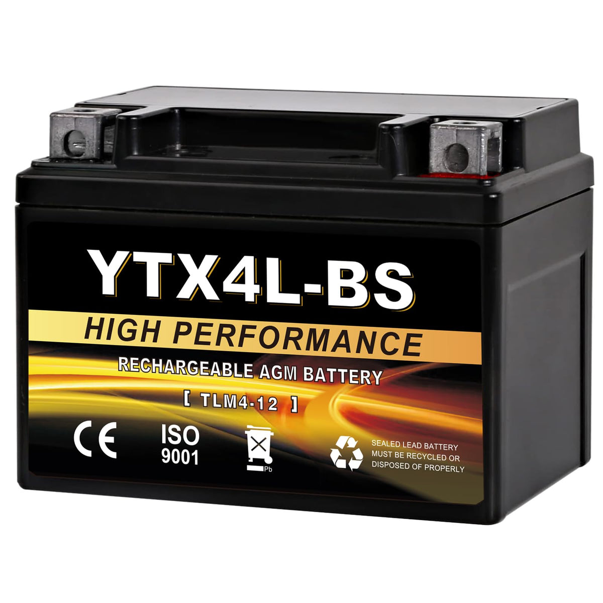 YTX14-BS 12V 14Ah AGM Sealed Motorcycle Battery, Maintenance-Free, Compatible with Honda, Yamaha, Kawasaki, Suzuki, and UTVs, Jet Skis, Snowmobiles
