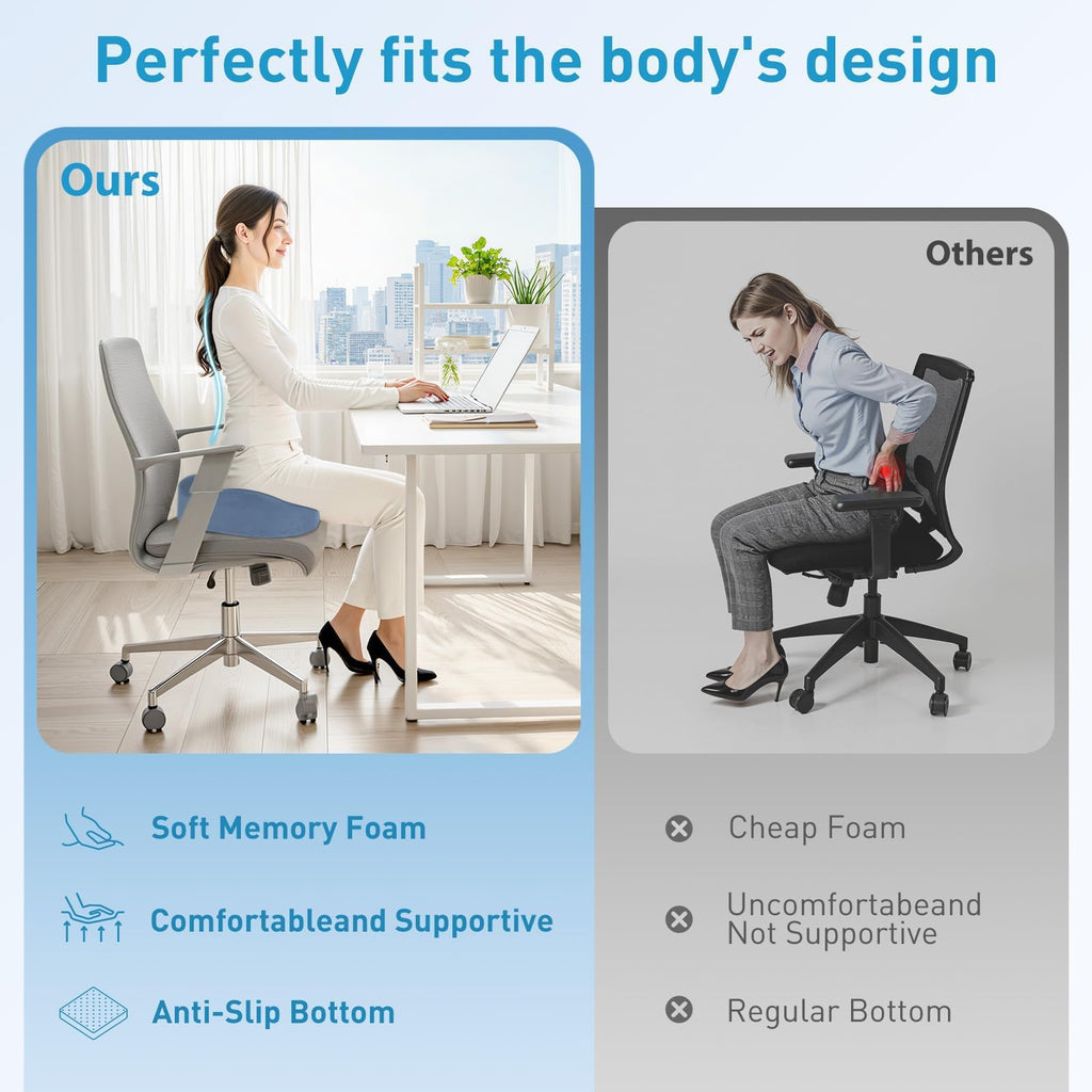 BlissTrends Memory Foam Seat Cushion for Office Chair & Car Seat, Black
