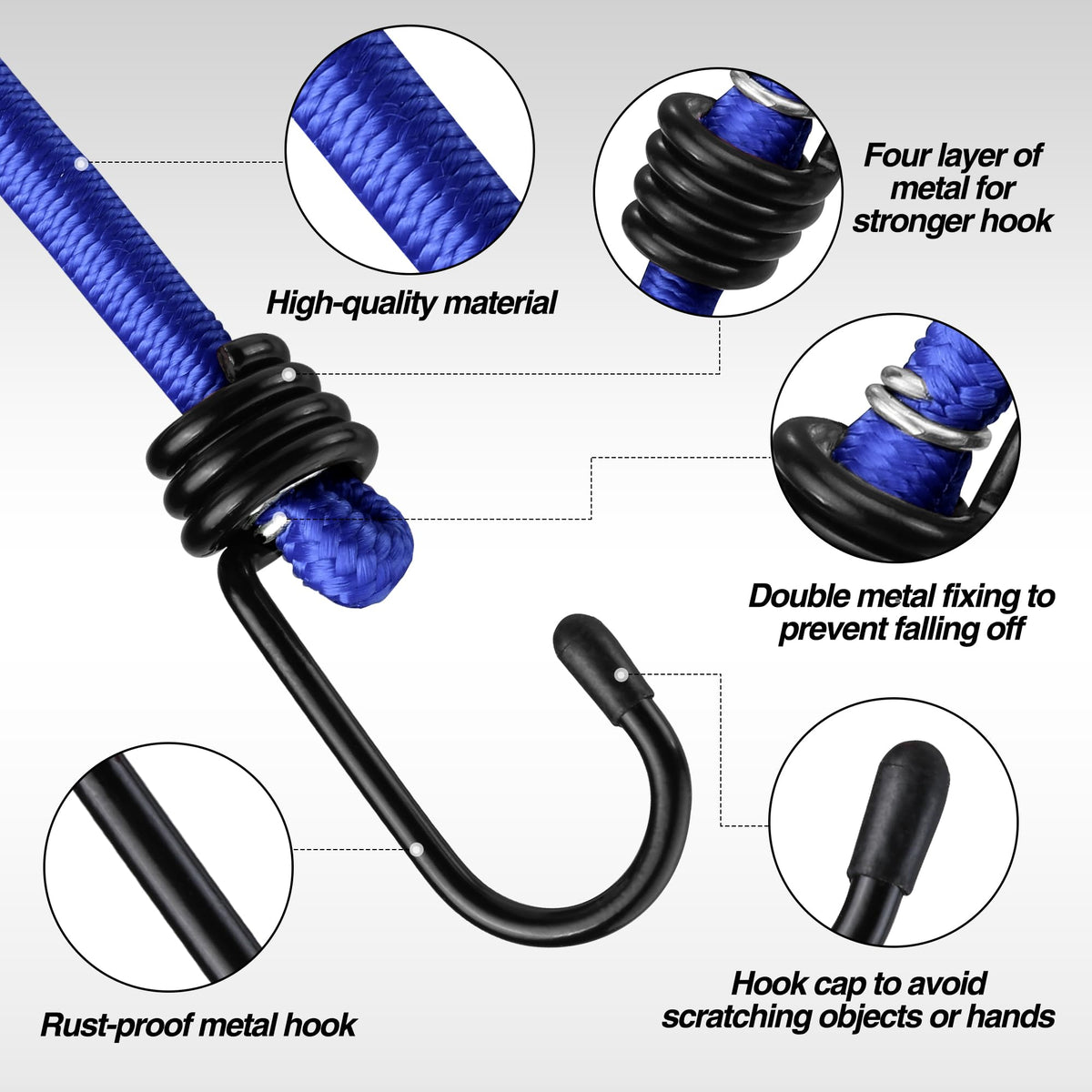 WORKPRO Bungee Cords with Hooks, Heavy Duty Outdoor Bungee Strap, 22-Piece