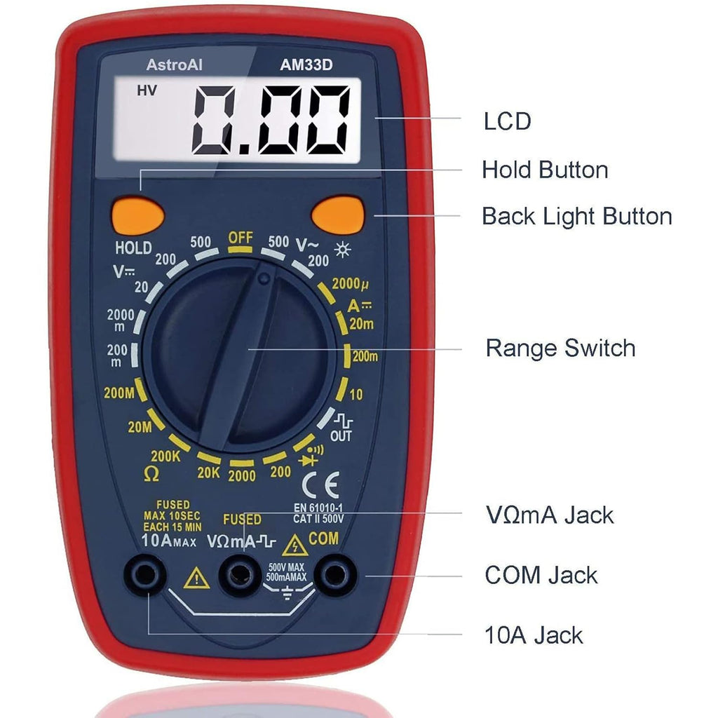 AstroAI Digital Multimeter Tester 2000 Counts with DC AC Voltmeter and Ohm Volt Amp Meter; Measures Voltage, Current, Resistance, Continuity and Diode, Blue