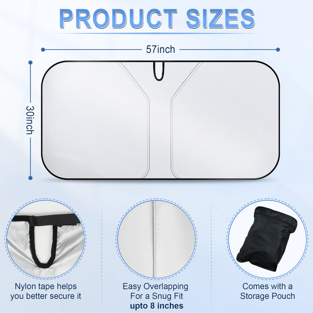 SINGARO 300T Universal Car Windshield Sun Shade, Foldable Reflective for Windshield & Window Shades with Overlapping Design, Car Interior Accessories (58" L x 32" W)