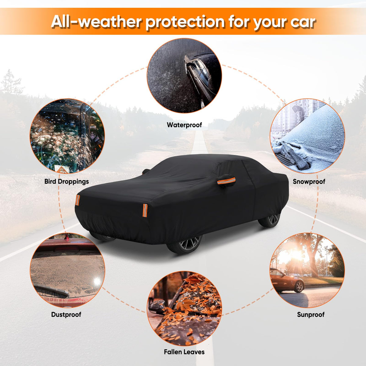 NEVERLAND Car Cover Waterproof All Weather for Sedan 183''L x 70''W x 59''H