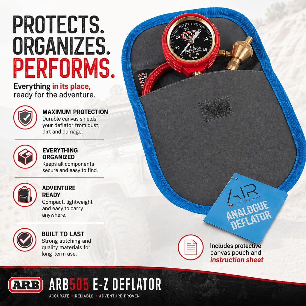 ARB ARB505 Deflator Kit 10-60 PSI Tire Pressure Gauge Rapid Air Down Offroad Kit With Recovery Gear Pouch (PSI)