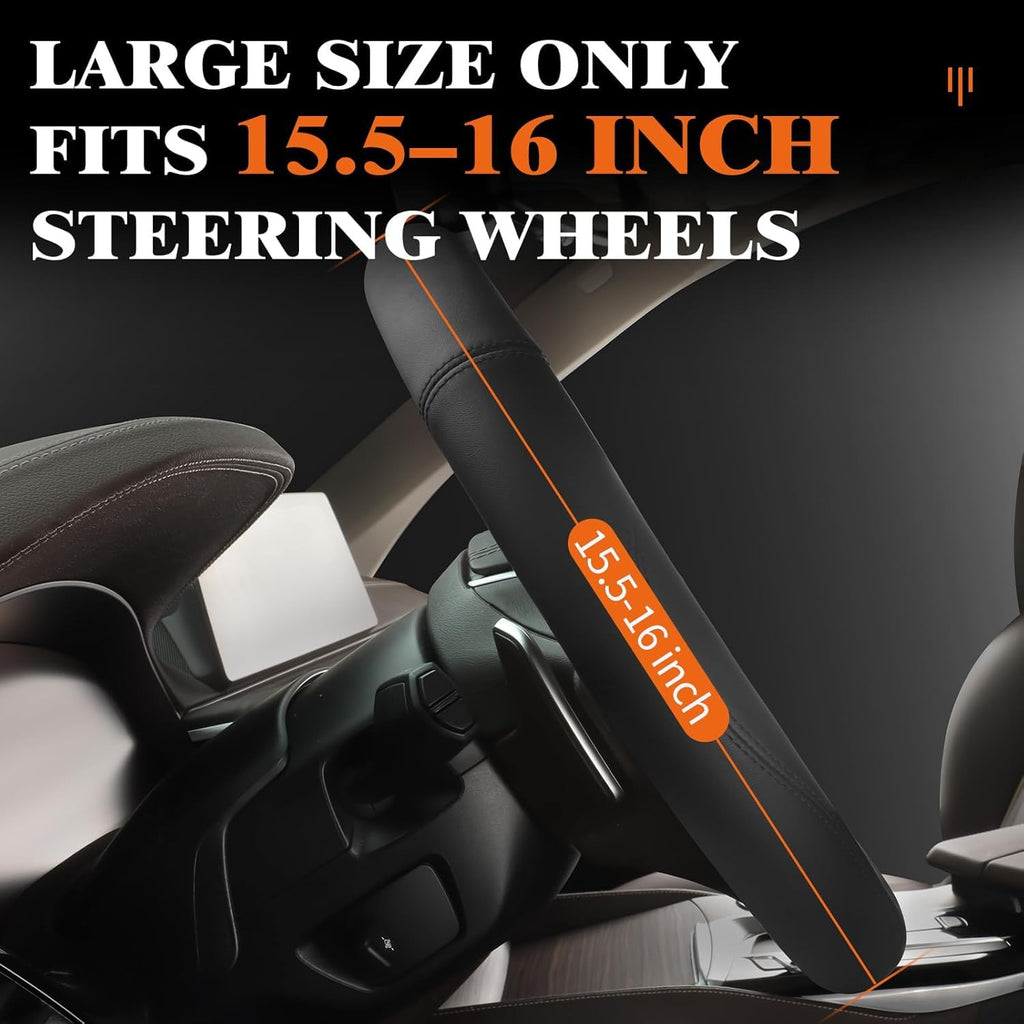 HOTOR Car Leather Steering Wheel Cover, Universal 14.5"-15",Black