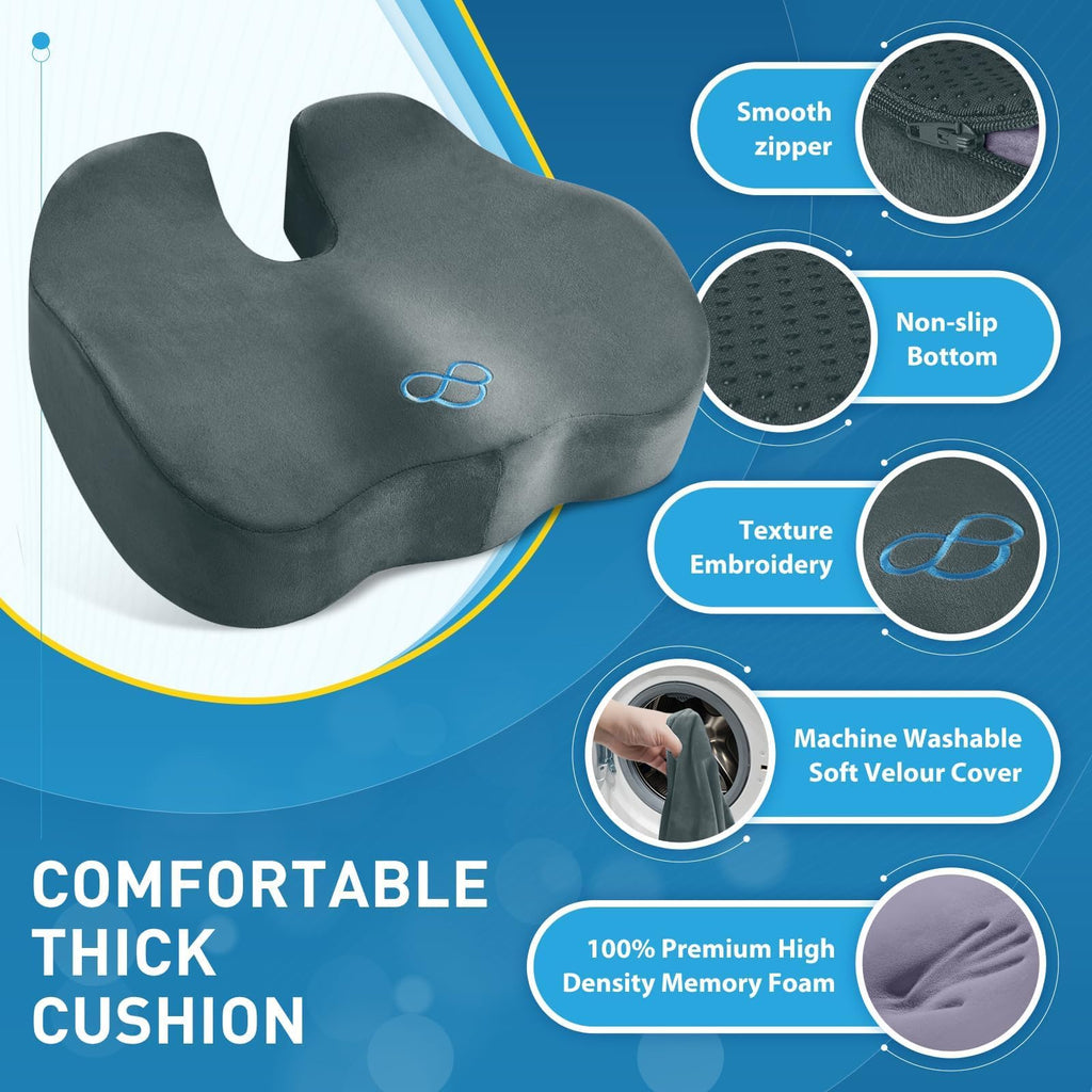 BlissTrends Memory Foam Seat Cushion for Office Chair & Car Seat, Black
