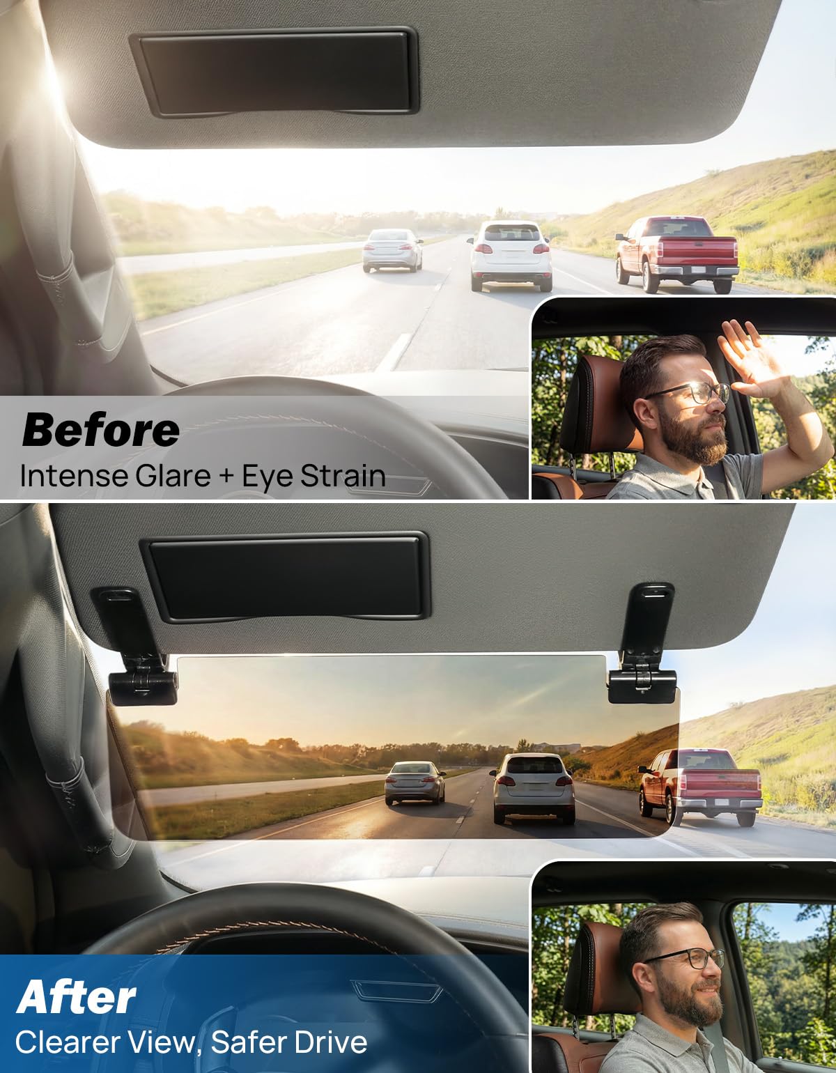 JOYTUTUS Sun Visor Extender for Cars, Polarized Sun Visor Extender Universal Sun Blocker UV400, Adjustable Visor Extension for Car Visor,Double-Clip,Anti Glare Stray Light