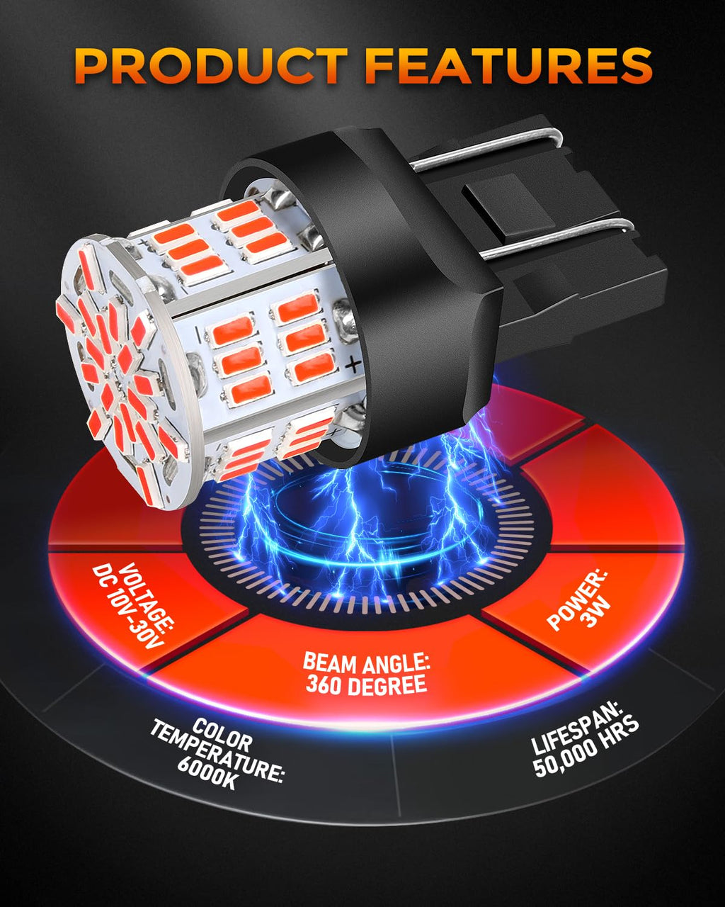 BANGO 1157 LED Bulb Red Brake Tail Light, 2057 2357 7528 BAY15D Super Bright for Car Tail Brake Parking Lights, 4 Pack