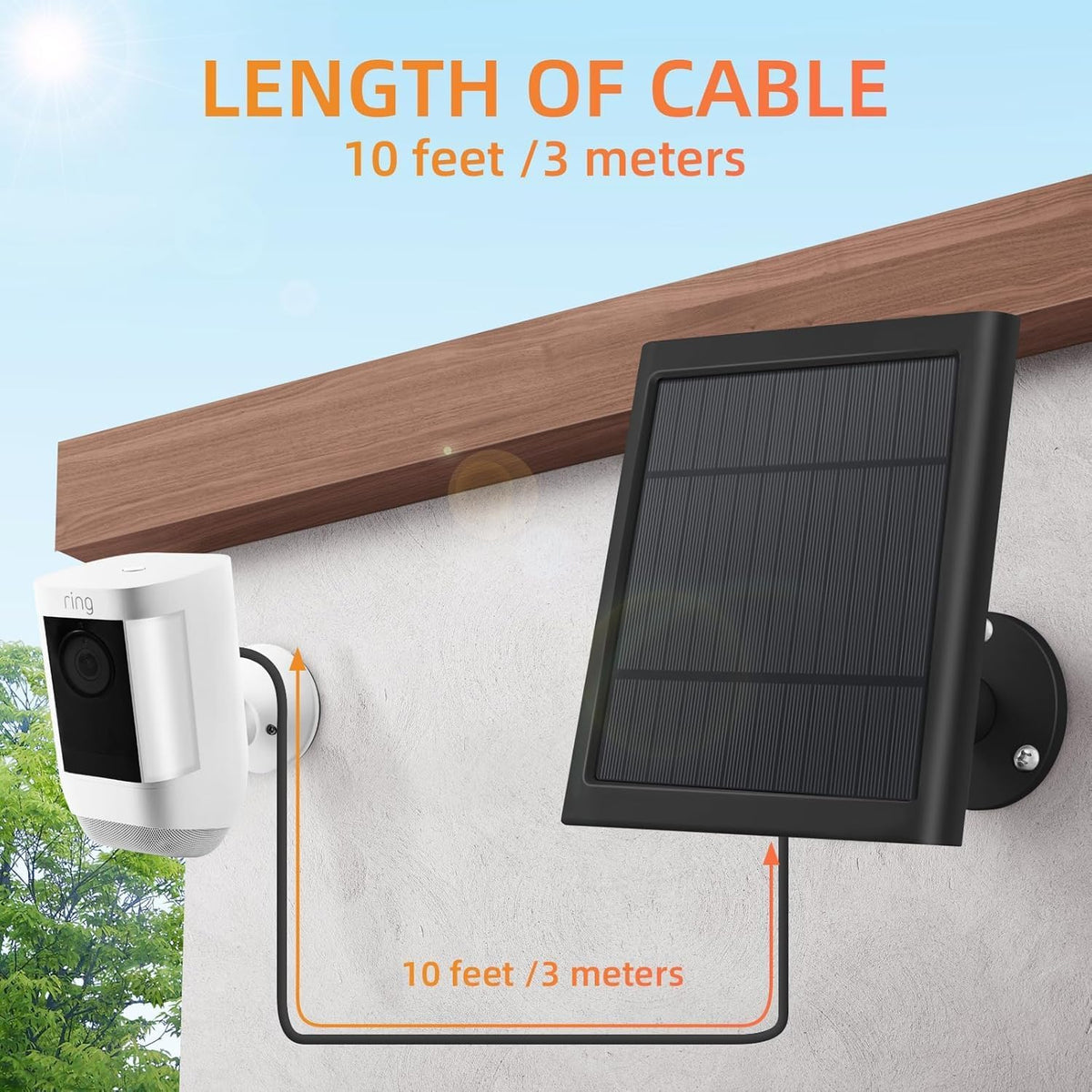 Solar Panel for Ring Camera, 2 Pack 4W Solar Charger with 10FT Cable, USB-C to Barrel Plug Adapter, Compatible with Ring Stick Up Cam Battery/Pro, Spotlight Cam Battery/Plus/Pro, Reolink Argus Pro