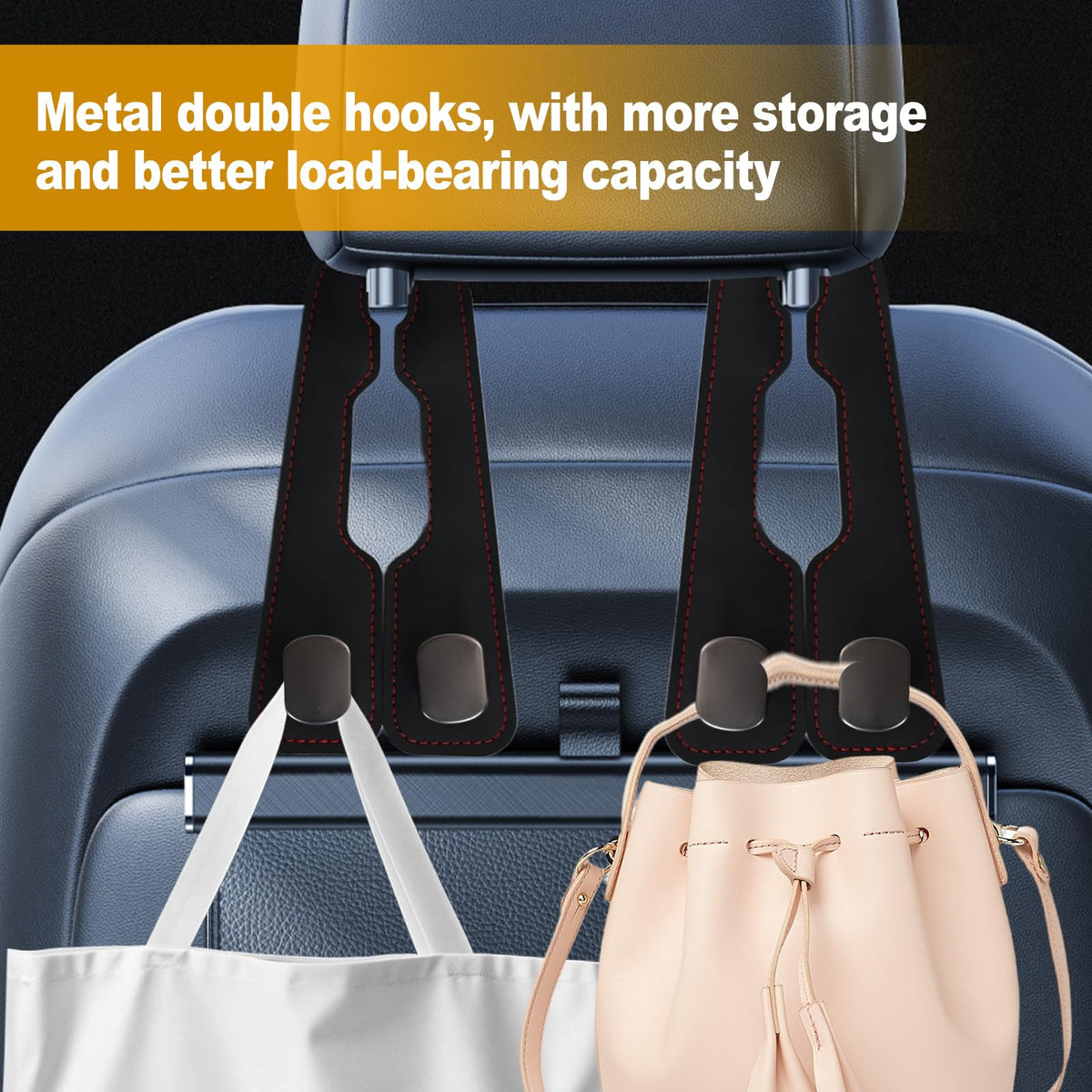 Car Purse Hook Purse Hook for Car Seats Headrest Car Seat Hooks,Heavy Duty Vehicle Organizer for Handbags, Groceries, Purses, Keep Car Tidy (Black, 2 Pack)