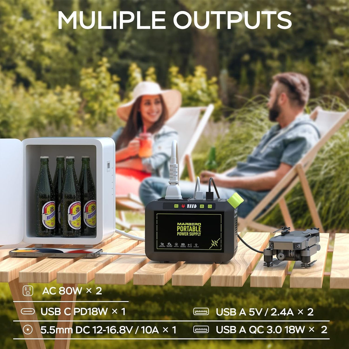 MARBERO Portable Power Station 88Wh, 120W Surge, Solar Generator 24,000mAh