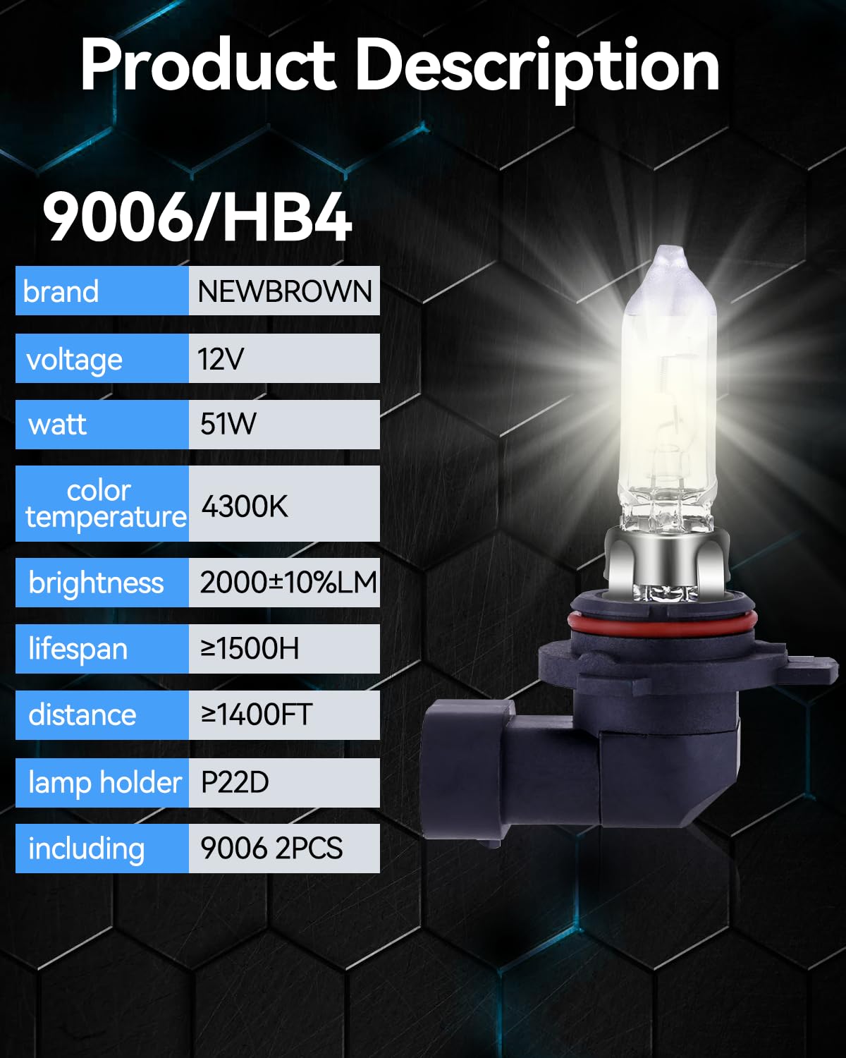 NEWBROWN H11 Headlight Bulb Halogen Fog Light Bulb Low Beam 12V 55W 5000K White Light Long Life Replacement PGJ19-2 (H11, 2 Pcs)