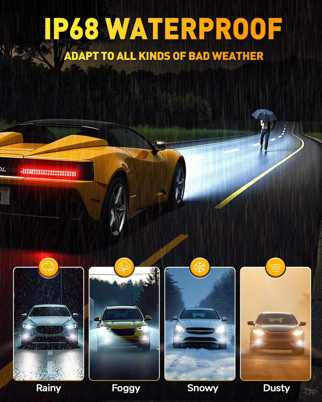 Termitor Laest H4/9003 HB2 Exterior Light Bulbs for Off-road, 15X Brighter 90,000LM, 85K+ hrs, 6500K Cool White, IP68 Waterproof, 1:1 OEM Size, 3 Minute Installation, Pack of 2