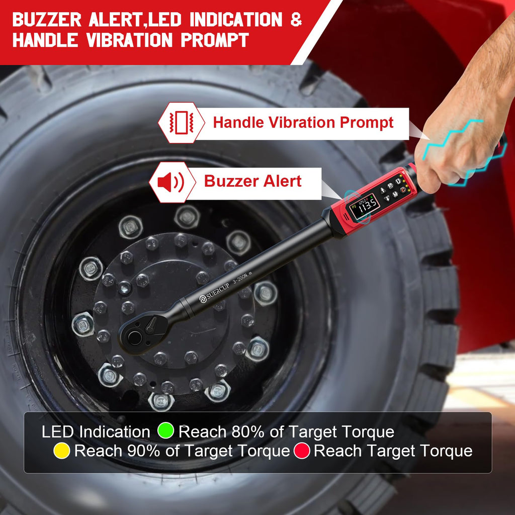 SUERCUP 1/2" Digital Torque Wrench, 2.2-147.5Ft.Lb/3-200N.m, ±1% Accuracy