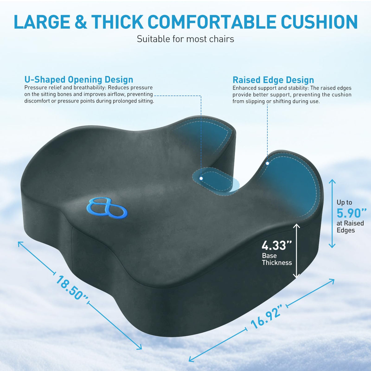 BlissTrends Memory Foam Seat Cushion for Office Chair & Car Seat, Black