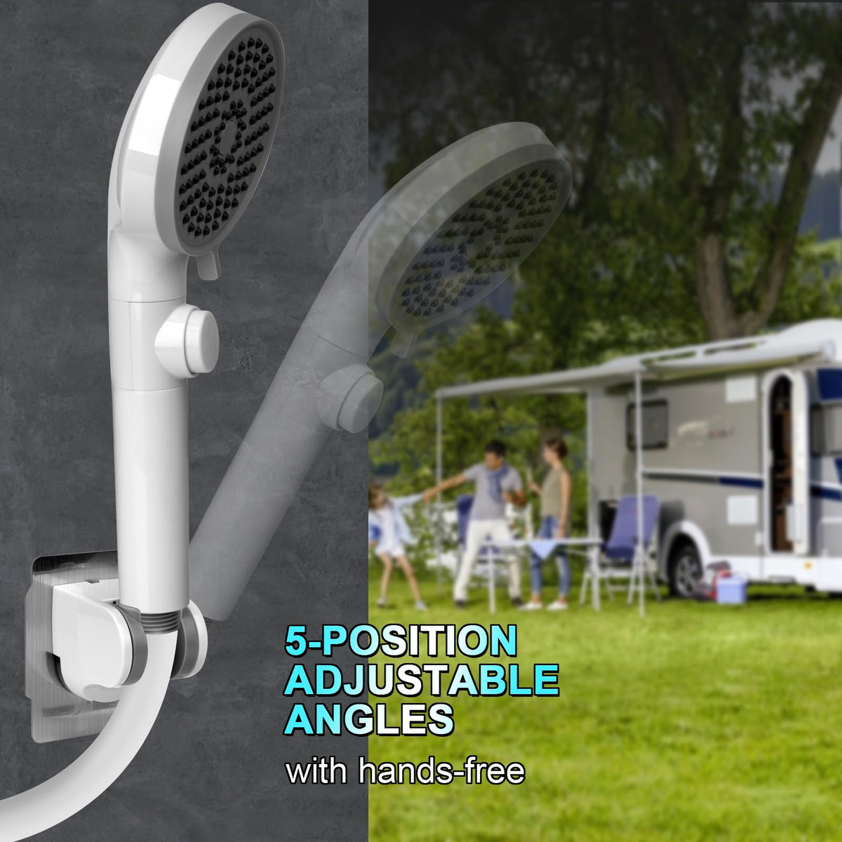 RV Shower Head with Hose, High Pressure 5 Mode Shower head Replacement, Showerheads for RV/Campers, Travel Trailer, Motorhome for Water Saving, Handheld Shower Head Holder and Hose, On Off Switch