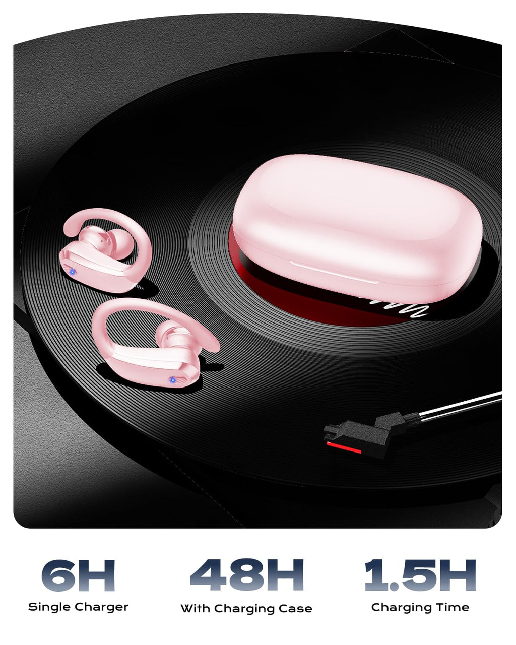 Sports Wireless Earbuds with EarHooks Bluetooth Headphones with ENC Mic